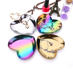Stainless steel heart-shaped jewelry tray storage tray colorful metal display plate European-style titanium fruit tray decoration