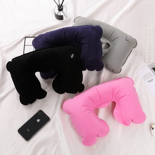 Outdoor sports and leisure U-shaped pillow Inflatable travel pillow PVC flocked U-shaped inflatable pillow Travel aviation neck pillow