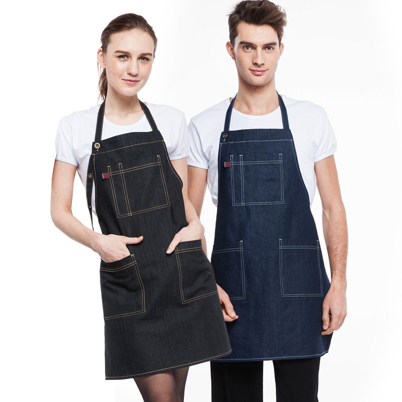 Delantal de mezclilla Cocina cocina casera cintura hombres y mujeres de estilo coreano moda leche té cafetería ropa de trabajo personalización