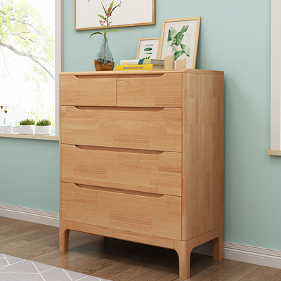 北欧日式全实木四斗五斗柜收纳柜简约现代卧室储物柜斗橱客厅置物|ru