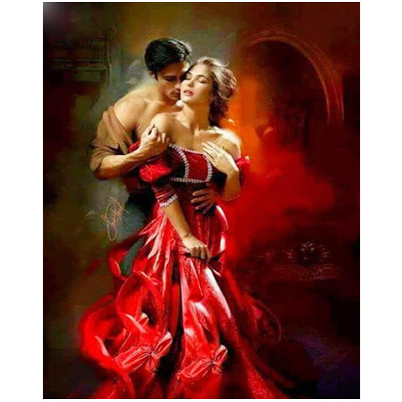 Diamond Painting of a Beautiful Woman in a Red Dress