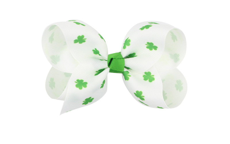 Girl's Pastoral Shamrock Cloth Printing Handmade Bowknot Hair Clip display picture 2