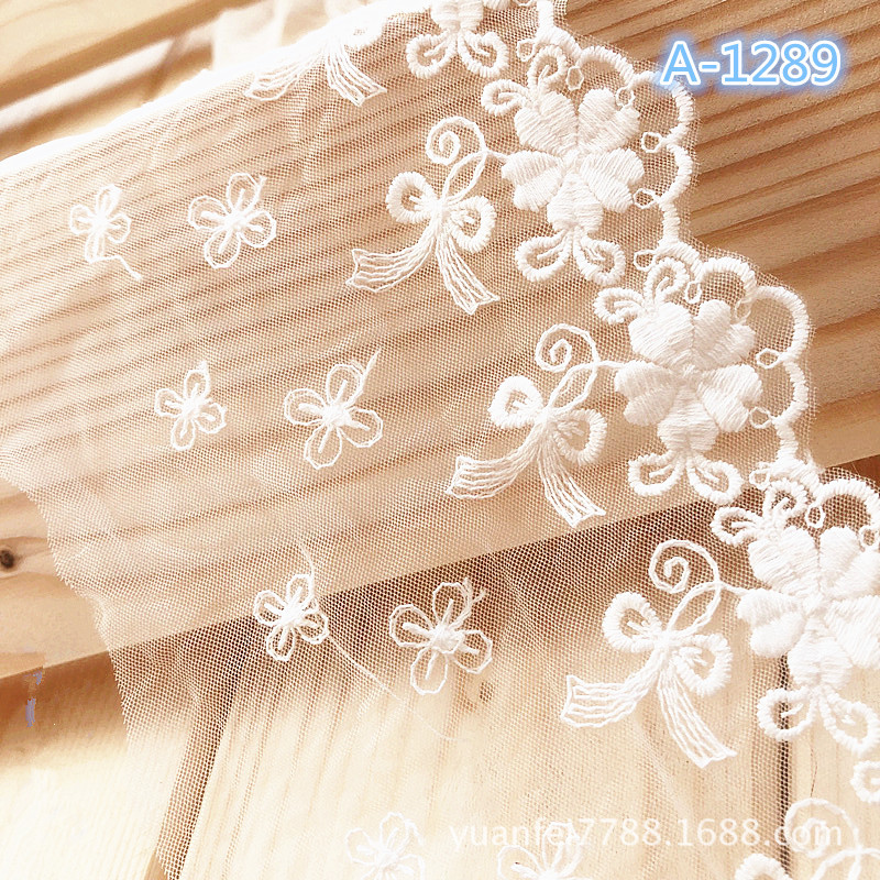 A-1289全纯棉小碎花朵美国网刺绣蕾丝花边宽11厘米现货批发