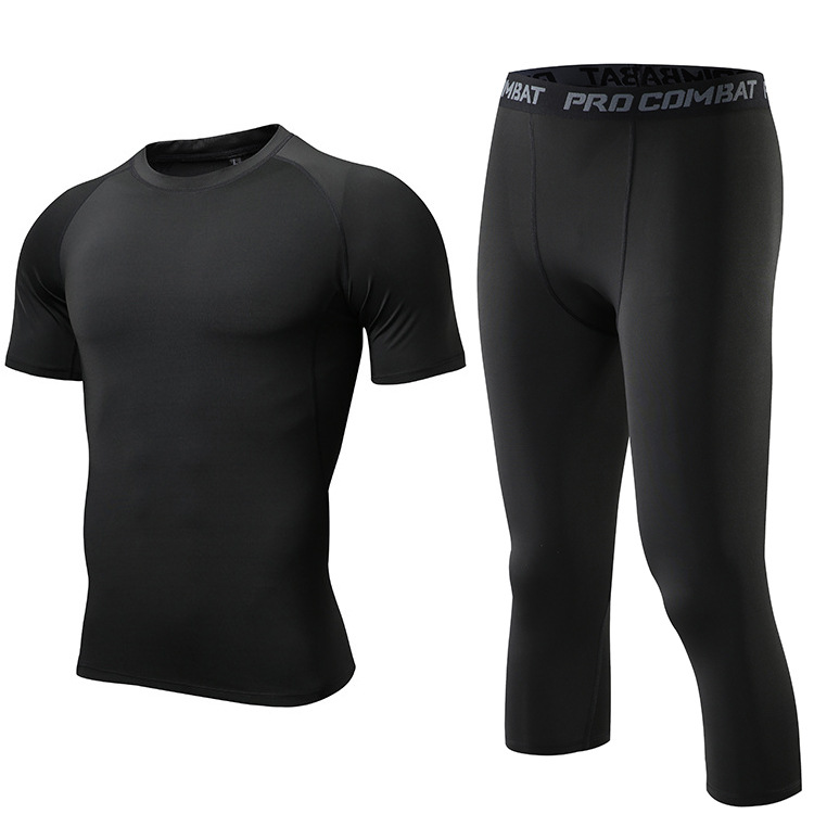 Men's Sports Tights,Short-sleeved Fitness Suits,Men's Quick-drying Basketball Running Cropped Pants,Sports Men's Casual Suits
