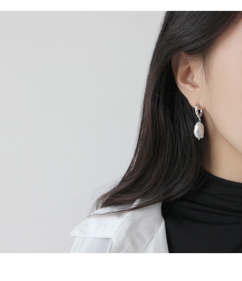 XOXO Pattern Et297 Korean Style S925 Sterling Silver Stud Earrings Baroque Pearl Twist Ring Female Stud Earrings Eardrops Silver Earrings