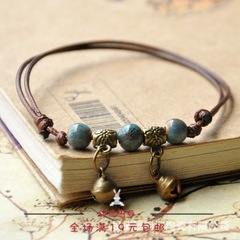 Ceramic anklet, Jingdezhen woven anklet for women, small fresh literary and ethnic style, Korean version, adjustable anklet for women