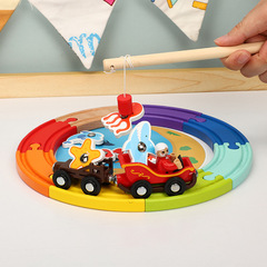Rainbow Magnetic Fishing Pond Wooden Train Track Scene Accessories Rich and Playable