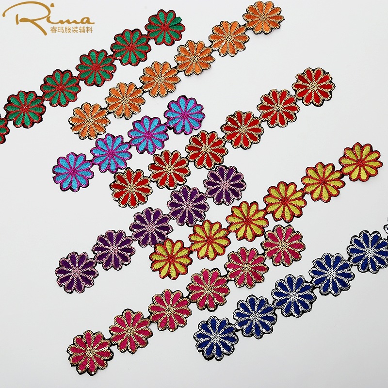 亚马逊热卖时尚花瓣电脑刺绣背胶条码花边民族风服装配饰