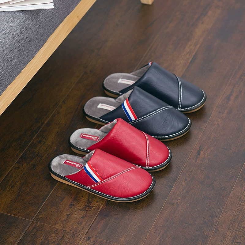 Домашние непромокаемые хлопковые тапочки с сухожилием, Нескользящие теплые кожаные Тапочки с толстой подошвой для пар, цельная доставка