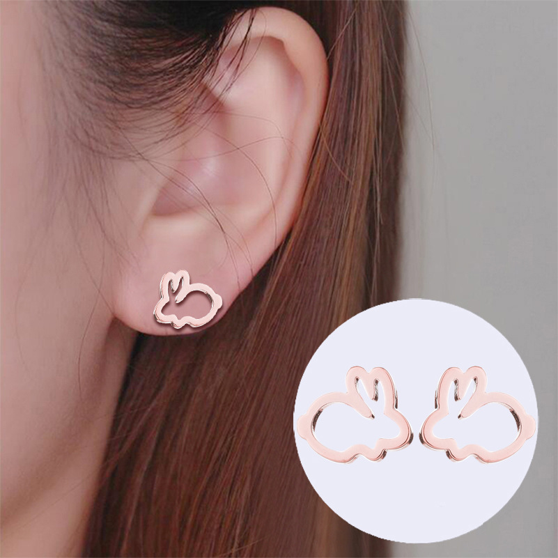 Daily Occasion PVD Coated 18K Gold Real Gold Plated Rabbit Animal 304 Stainless Steel Japanese Style Waterproof Non Tarnish Ear Studs