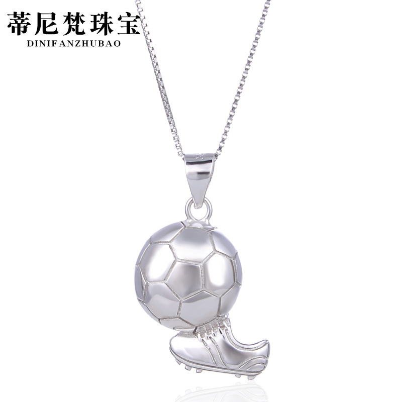 Fútbol s925 plata colgante collar dinámico personalidad dulce chica fresca joyería de moda al por mayor