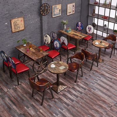 咖啡厅桌椅组合复古工业风清吧酒吧西餐厅个性创意桌椅子铁艺定制