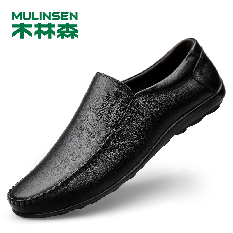 木林森男鞋男士休闲皮鞋软底防滑豆豆鞋透气软头层牛皮懒人驾车鞋