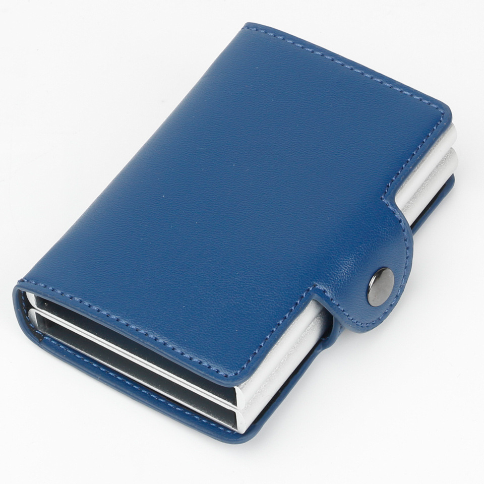 automatic pop-up metal wallet antitheft anti-magnetic RFID card case aluminum metal card  PU leather credit card holder