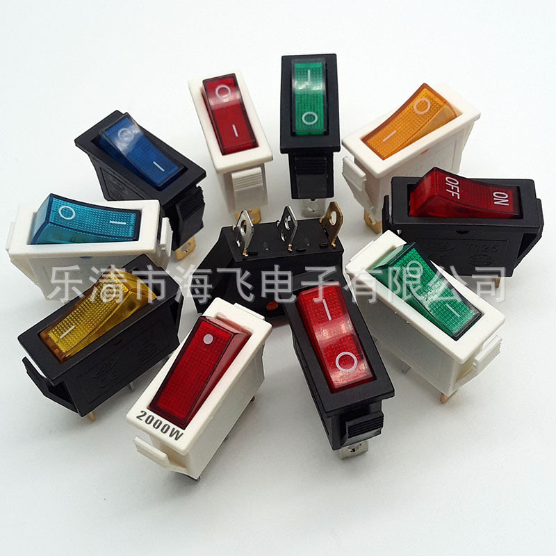 供应船型开关KCD3 按键开关翘板开关 带灯红黄蓝绿任选批发