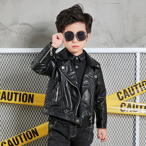 2024 Spring and Autumn New Children's Clothing Boys' Leather Clothes Handsome Children's Jacket Lapel Trendy Motorcycle Tops for Small and Medium-sized Children