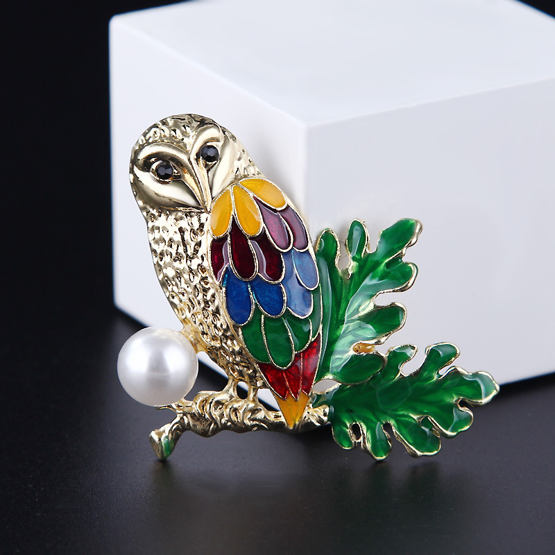 Broche en émail coloré en forme de hibou, simple et goutte d'huile, dessin animé coréen, accessoires pour vêtements_voghion.com