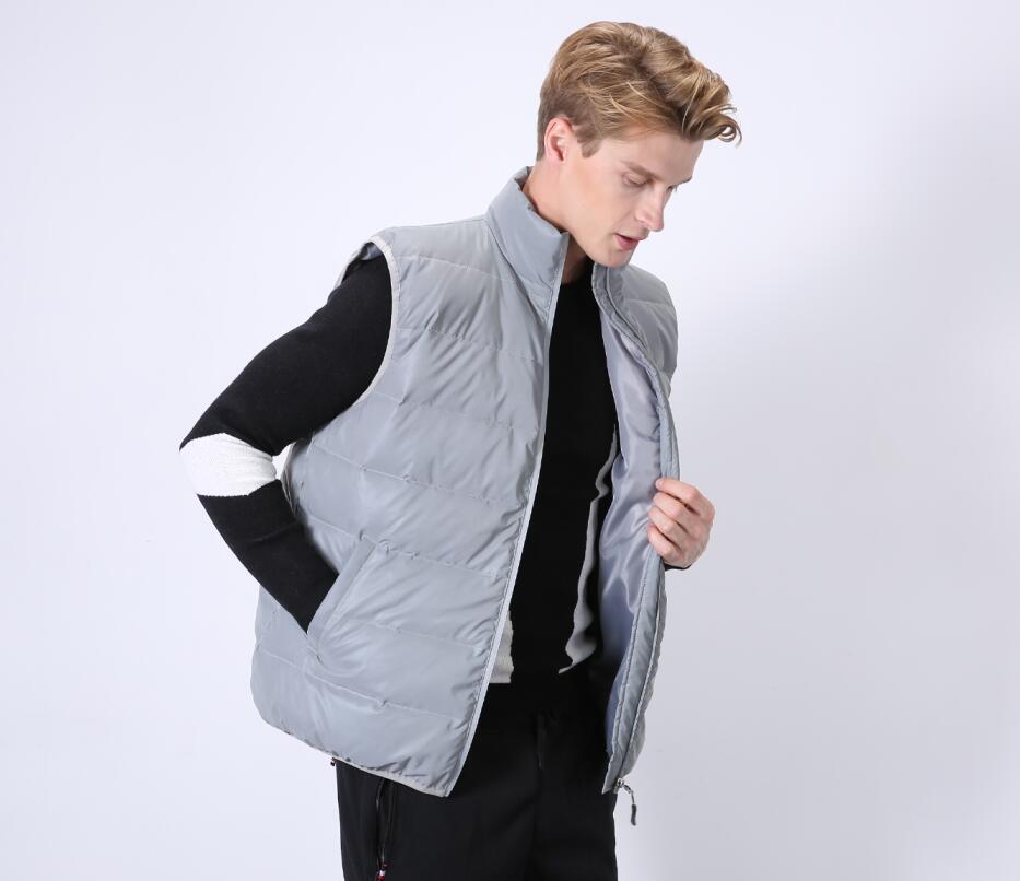 Abbigliamento da uomo invernale riflettente bianco anatra gilet di seta e cotone gilet caldo per sport all'aria aperta_voghion.com