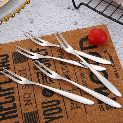 304不锈钢水果叉 时尚尖尾水果签 二齿甜品叉月饼叉 可定制logo