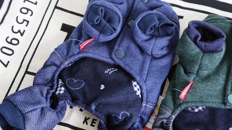 单口袋牛仔背带四脚衣