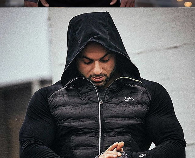 Vīriešu apģērbs Muscle Fitness Brothers ziemas sporta treniņtērps vīriešu īsa ikdienas kapuce kokvilnas jaka vienkrāsaina_voghion.com