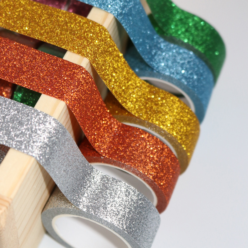 厂家直供彩色撒粉贴纸胶带 闪粉工艺装饰和纸胶带套装diy手账胶带