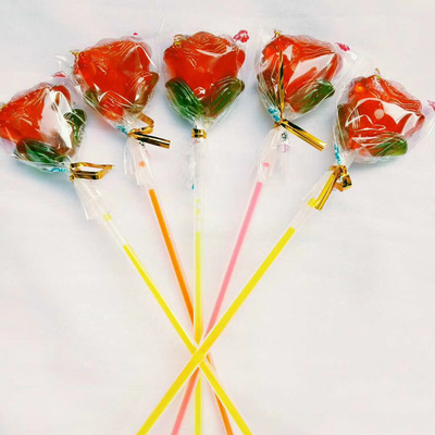 玫瑰花荧光切片棒棒糖手工情人节硬糖儿童零食圣诞节糖果厂家批发