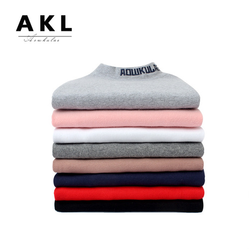 Spring and autumn Korean style new children's clothing pure cotton boys high collar long sleeve solid color thickened warm t-shirt children's bottoming shirt
