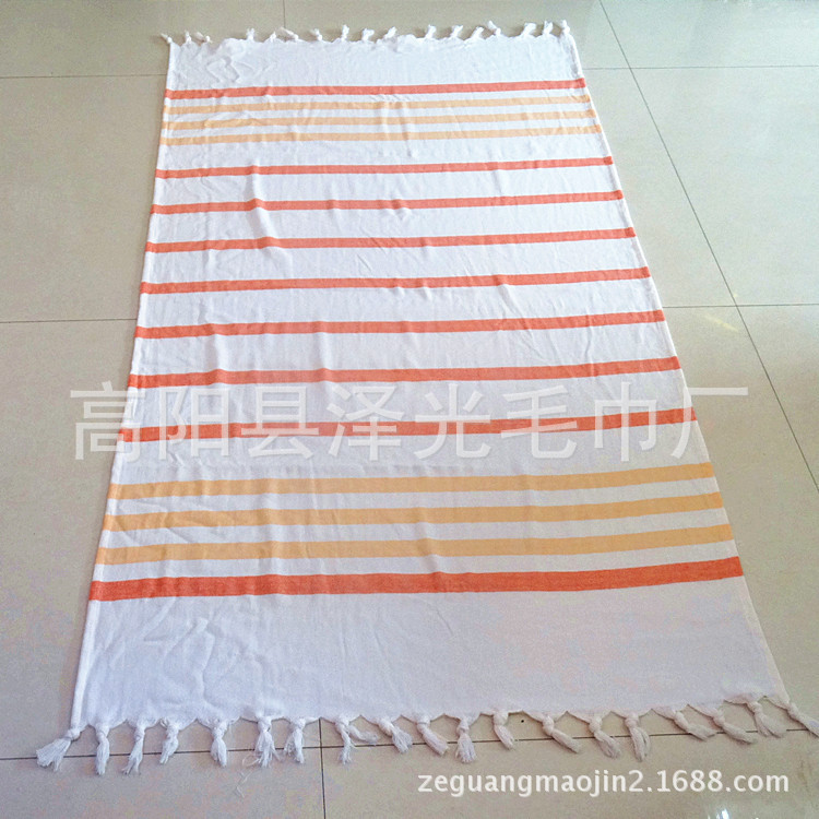 Factory direct ultra-thin holiday striped bath towel yarn-dyed large tassel shawl cotton Turkish beach towel wholesale