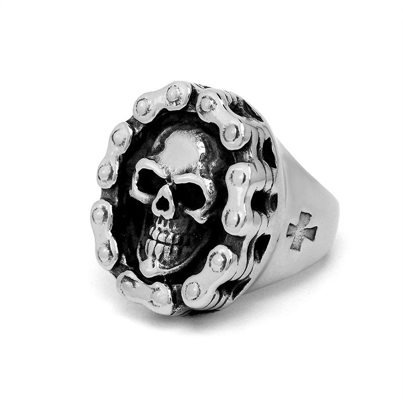 Retro distressed skull ring personality hip hop titanium steel jewelry factory source SA514