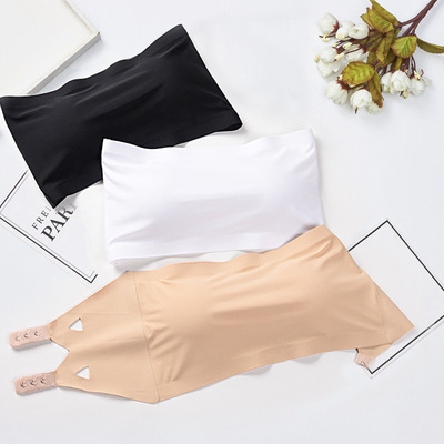 夏季爆款打底一字裹胸带胸垫一片式无痕冰丝抹胸防走光女士内衣|ru