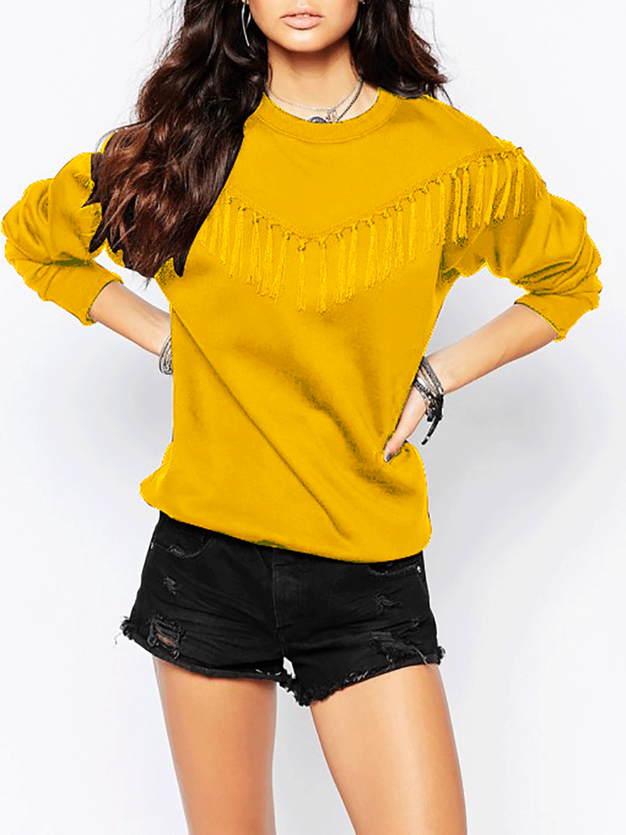 Womens Solid Color Fringe Long Sleeve Sweatshirt Available in 5 Colors and 4 Sizes Casual Wear Wholesale