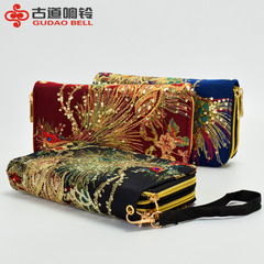 Ethnic style double-sided embroidered wallet with special peacock embroidery long zipper hand coin mobile phone bag
