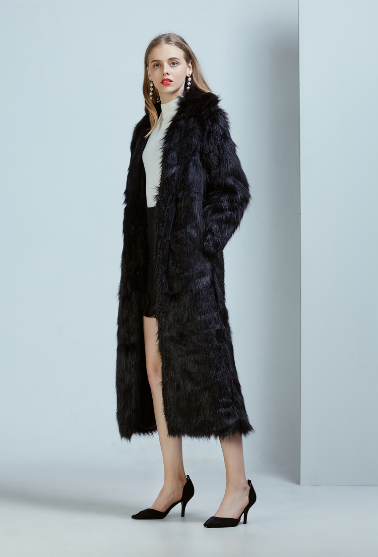 Ropa de mujer Abrigo de piel con cuello de traje superlargo de piel_voghion.com