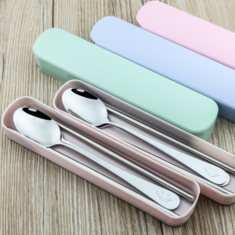 Portable Tableware Three-piece Set Stainless Steel Spoon Chopsticks Travel Tableware Picnic Tableware suit Outdoor Tableware suit