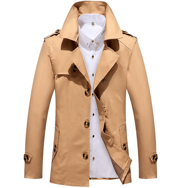 Spring and autumn thin men’s Lapel medium long windbreaker coat cotton wash jacket