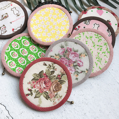 新手自制手工布艺diy零钱包材料包小圆夹清新棉麻卡包拼布套装