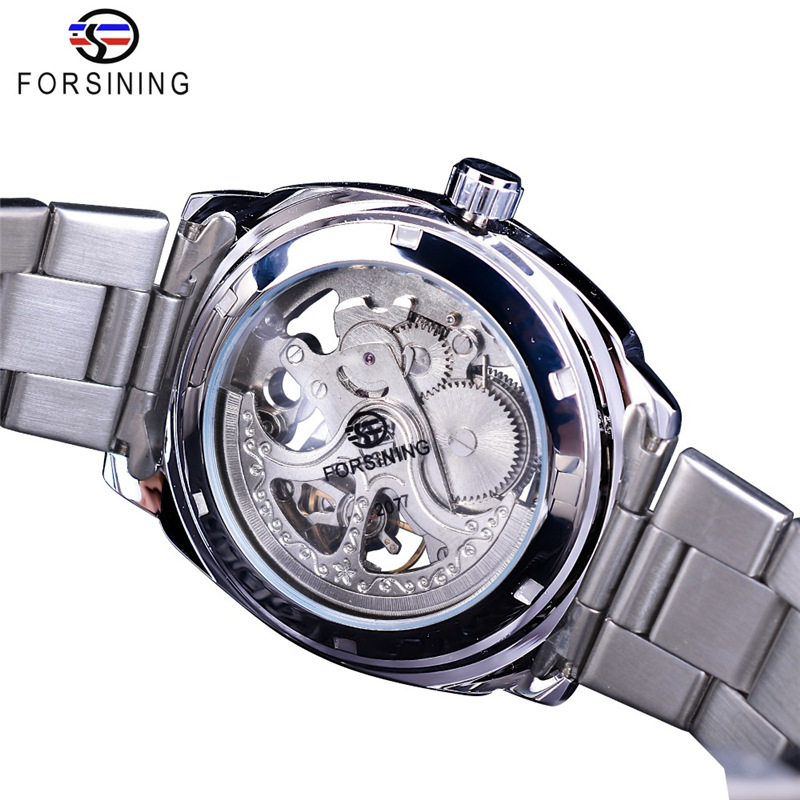 FORSINING reloj mecánico automático de los hombres reloj de los hombres huecos reloj de pelo correa de acero reloj casual hombres 207