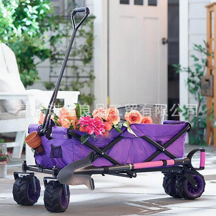 厂家直供可折叠花园车实用马车与大轮沙滩车折叠车拖车家用商用