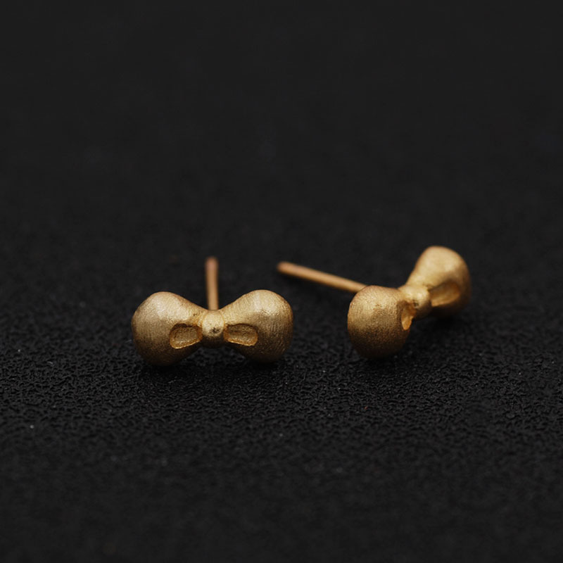 新款设计 S925通体纯银可爱胖胖蝴蝶结耳钉 工厂直营|ru