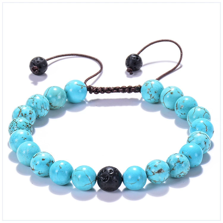 Turquoise matte organic adjustable woven bracelet for beloved, 8mm, Amazon