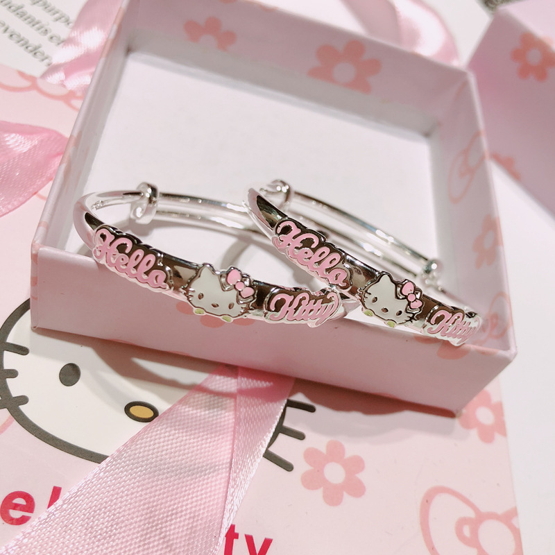 9999足银儿童手镯HelloKitty 凯蒂猫 亲子款宝宝纯银手镯生日礼物|ru