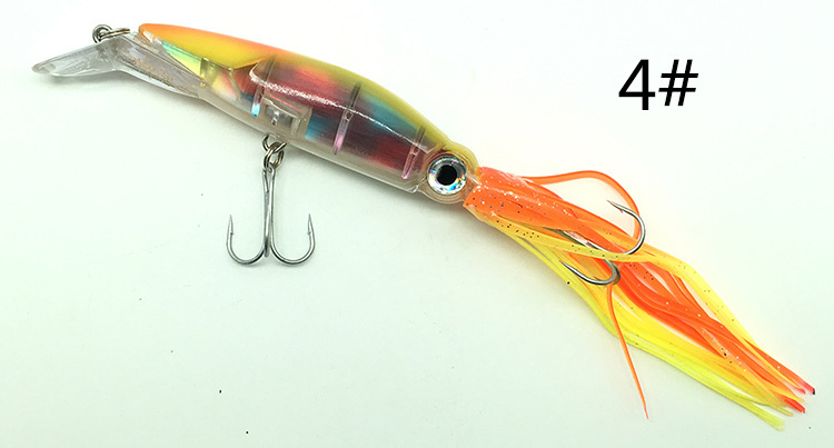 6 Pcs Large Simulation Squid Fishing Lures Baits Squid Skirts Hard Fishing Lures Lifelike Swimbait Octopus Bait Trolling Lures Saltwater with 2 Treble Minnow Hooks