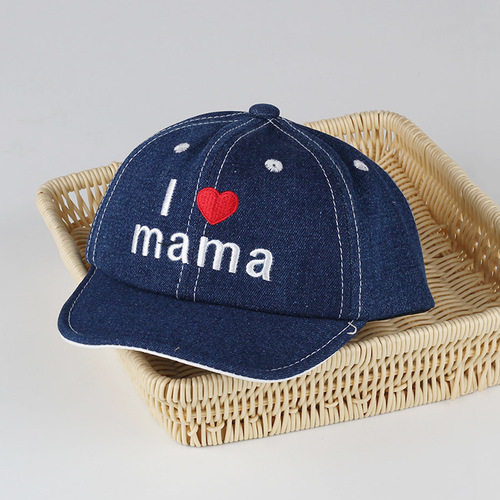 Spring Thin Children's Denim Hat Trendy LOVE MAMA Flip Hat Duckbill Hat for Boys and Girls