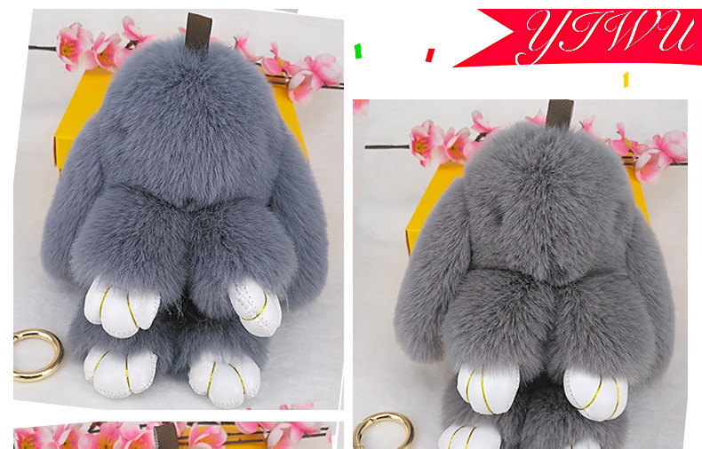 New Cute Rex Rabbit Fur Cute Rabbit Bag Car Ornament Keychain Pendant display picture 3