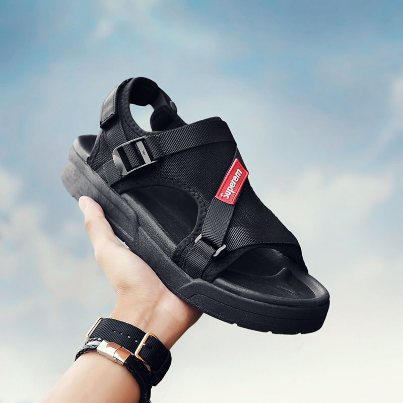 2019夏季新款凉鞋男士沙滩鞋学生运动休闲韩版软底黑色潮流拖鞋|ms