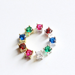 S925純銀正方體彩色鋯石穿孔吊墜手工DIY配件手腳鏈項鍊方形掛件