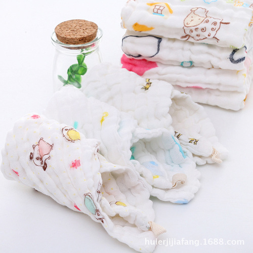 Six-layer gauze mouth towel square towel baby face wash hand towel children cartoon print plain color