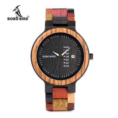 一件代发工厂直销BOBOBIRD正品休闲木表男表星期日历田园独特石英