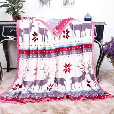 冬季加厚法兰绒珊瑚绒包边毛毯被子单双人宿舍床单办公室午睡盖毯